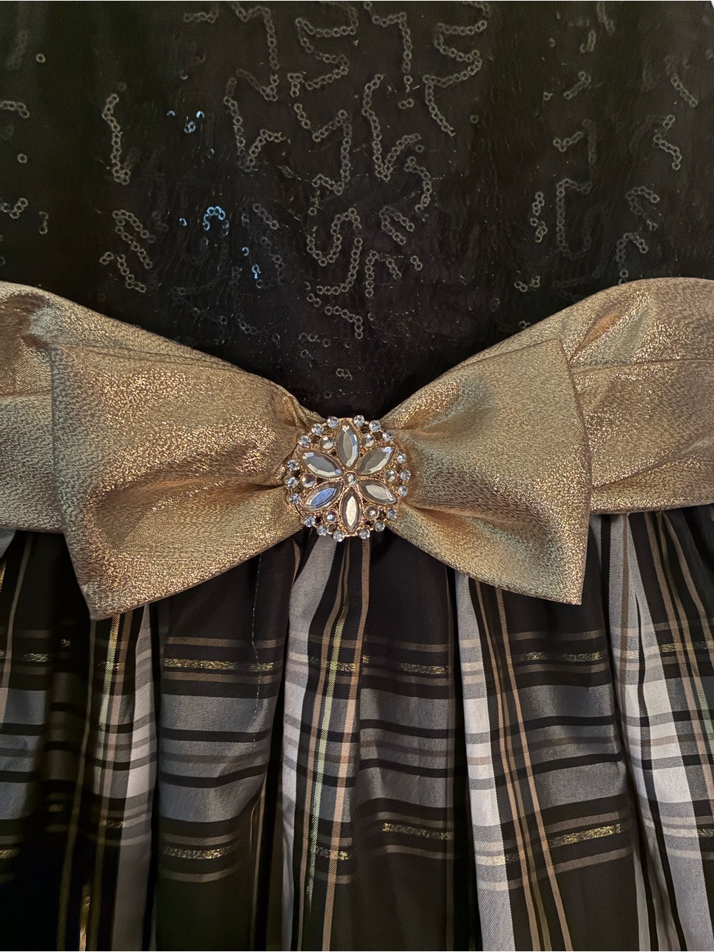 bloome Black & Gold Plaid Party Dress with Metallic Bow size 14 elegant girls - Picture 2 of 4